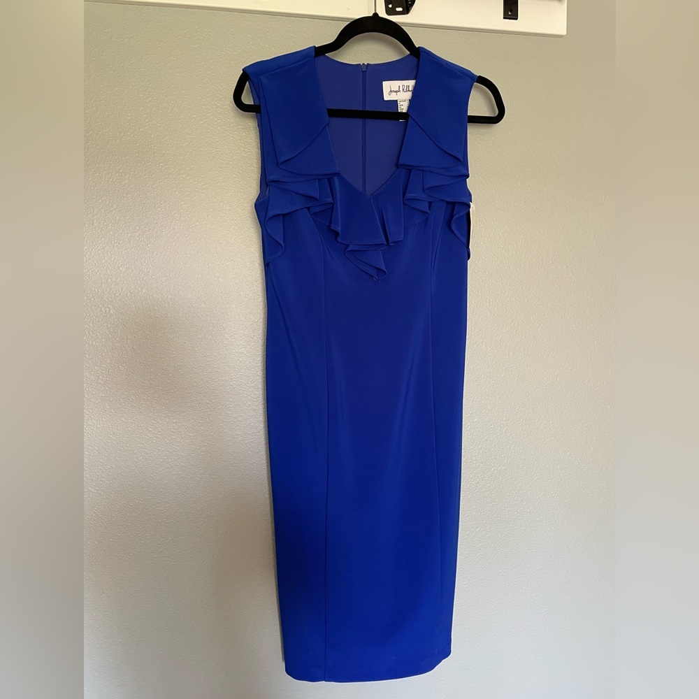 Joseph Ribkoff Blue Ruffled Sheath Midi Dress